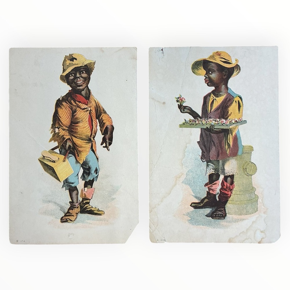 Antique Black Americana Paper Prints Art Lot Shoeshine Flower Vendor